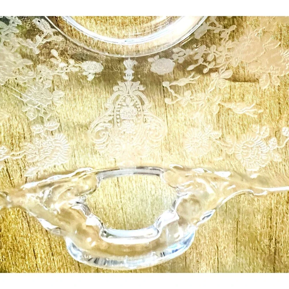 Vintage Cambridge Etched Glass Rosepoint Serving Bowl/candy Dish Handles